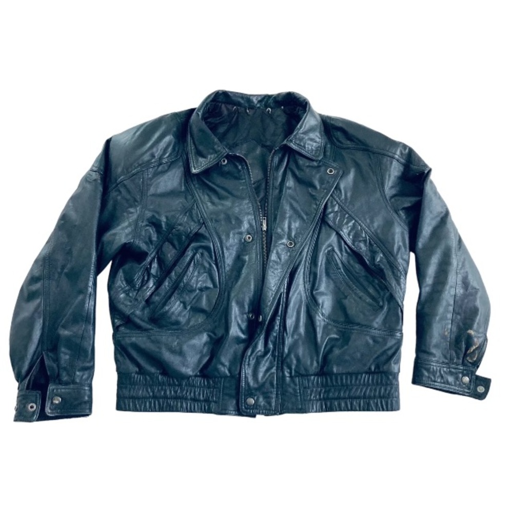 Vtg Kingsway Black Leather Motorcycle Jacket Coat Mens XXL Lined Zippered
